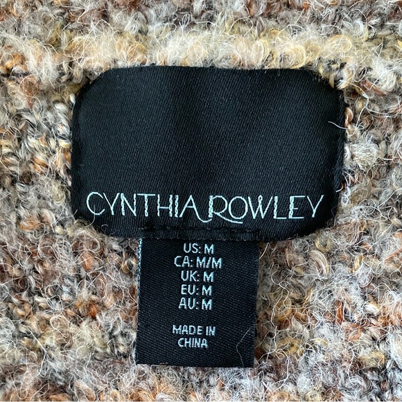 Cynthia Rowley | Tan/Neutral Stripe Cozy Girl Nubby Button-Down Cardigan Sz Med - Picture 9 of 11